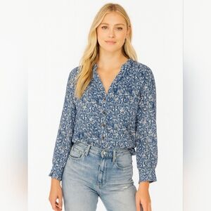 Anthropologie Raga Cotton Button Down Floral‎ Collar Shirt Women's Size Large